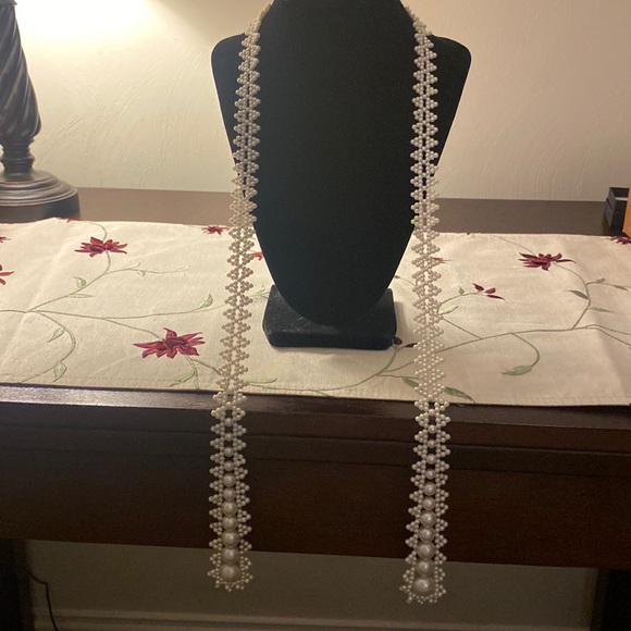 Intricate Pearl Beaded necklace wrap tie decorative wear item. Formal or Casual - Picture 1 of 4